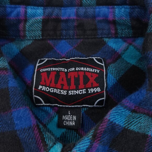 MATIX Shirt Men's Large Blue Big Dipper Long Sleeve Flannel Plaid Snap Up - Picture 6 of 7